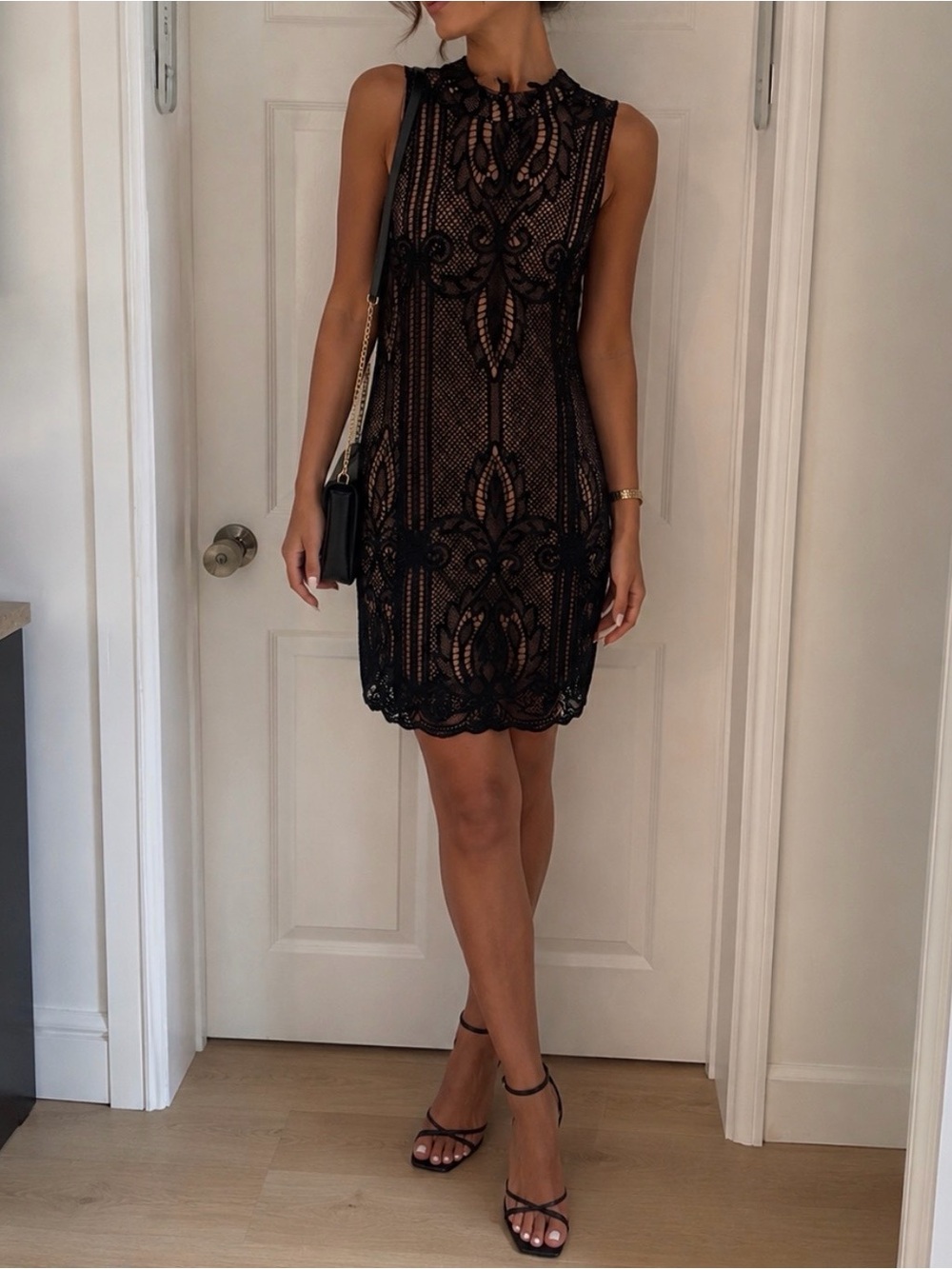Forever 21 Black Lace Overlay Dress with Nude Lining